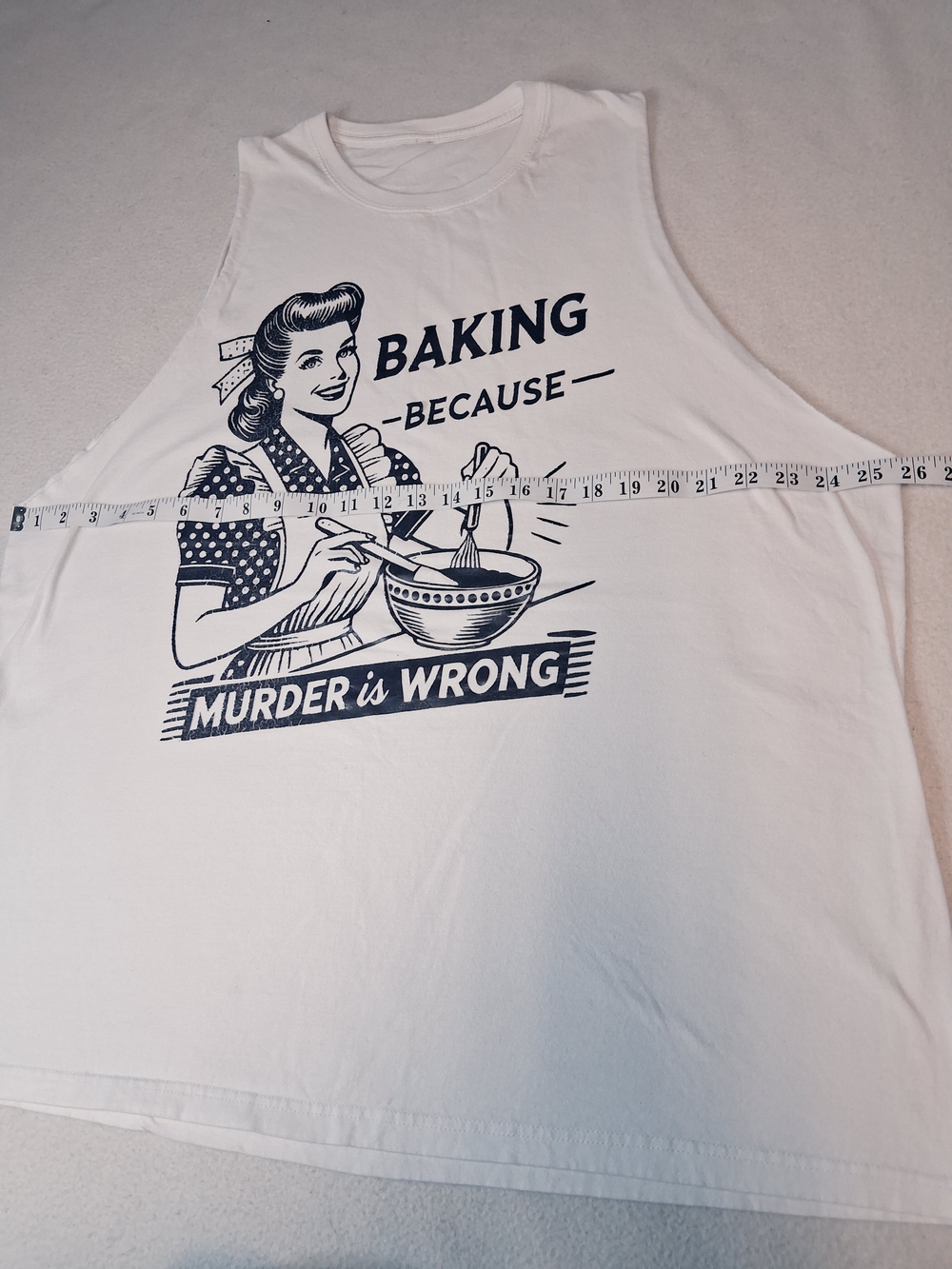 Retro Graphic White Tank Top with Navy Baking Print - Picture 3 of 3